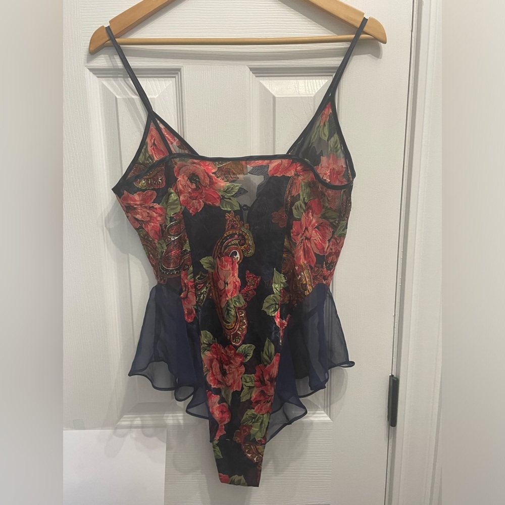Victoria's Secret Red and Blue Sexy Chemise Sheer Teddy with Floral Design - Picture 7 of 9
